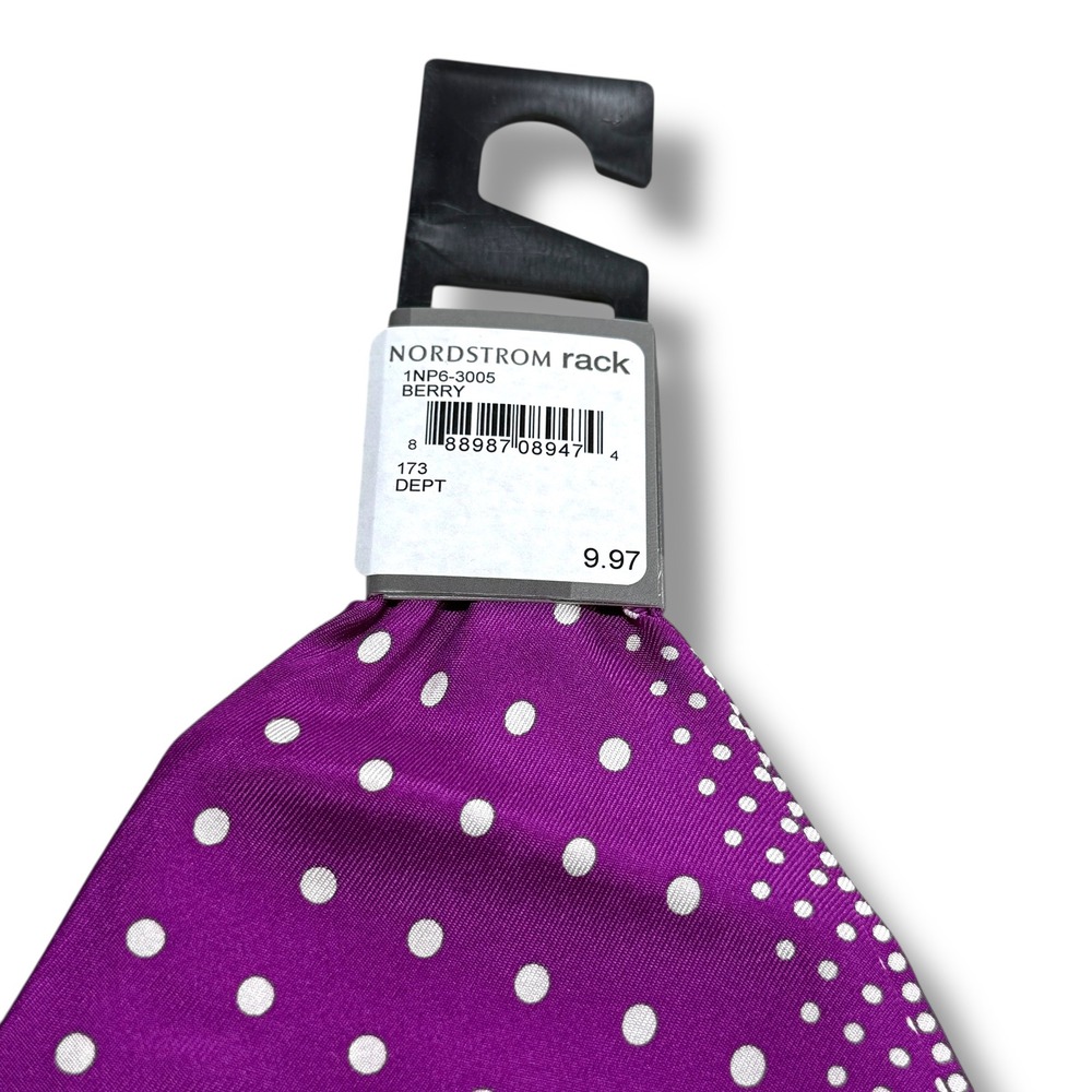 NWT Nordstrom Rack Silk Pocket Square Men's Purple White Polka Dot - Picture 3 of 7